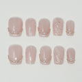 Elegant Nude Pink Press On Nails | Gold Chain Accent & 3D Quilted Design | Short Square Reusable Fake Nails